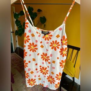 Vintage Juicy Couture Black Label Silk Top White Orange 70s Floral Size Small